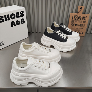 A68正品松糕底超轻低帮休闲鞋圆头韩版增高绑带字母女鞋2026春款