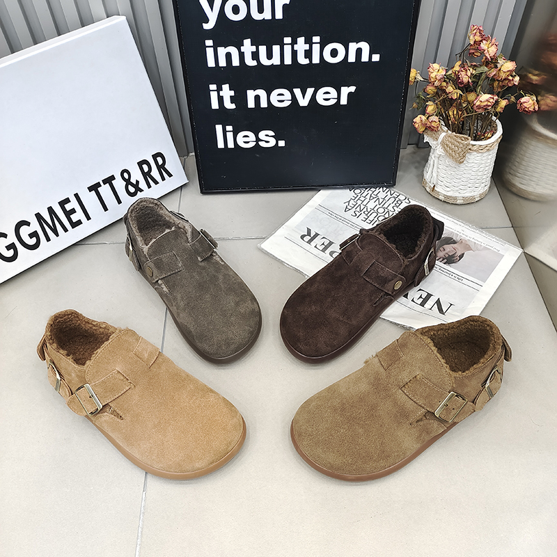 TTRR加绒勃肯鞋圆头一字带卡扣女
