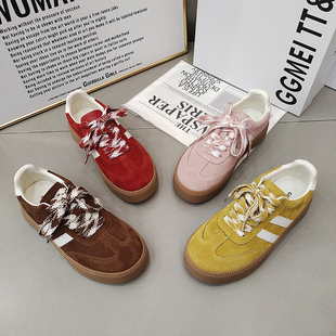 TTRR正品德训鞋厚底圆头磨砂皮绑带低帮女鞋2026春款休闲学院百搭