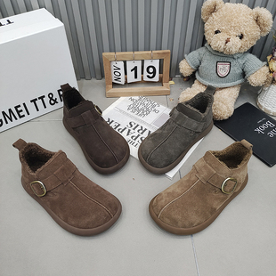 2025冬 高帮一字带卡扣拼接橡胶底保暖女鞋 TTRR正品 真皮加绒勃肯鞋