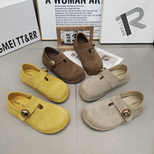 勃肯鞋 魔术贴平底圆头休闲女鞋 2026春款 TTRR正品 透气磨砂皮复古鞋