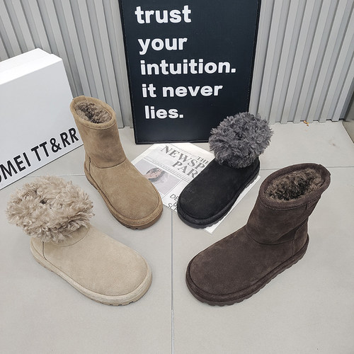 TTRR磨砂皮雪地靴长毛绒女短靴