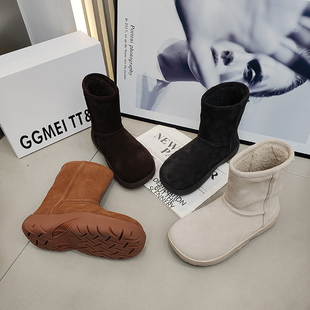 套筒百搭时尚 雪地靴厚底加绒圆头憨憨女靴2025冬季 靴 经典 TTRR正品