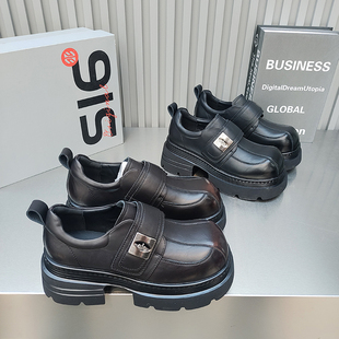 休闲鞋 魔术贴韩版 圆头金属扣百搭潮 2026春款 品品松糕底乐福女单鞋