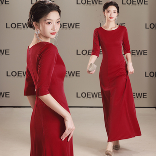 红色长款晚礼服艺考成人礼钢琴演出合唱主持年会指挥优雅长裙气质