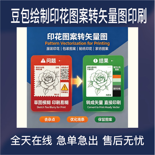 图案印花矢量图绘制重绘复刻印刷输出源文件高清处理不虚边