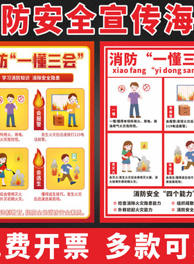 消防一懂三会安全标语消防四个能力建设挂图三提示消防宣传海报