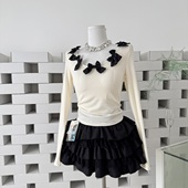 甜美蝴蝶结U领长袖 蝴蝶蛋糕半裙套装