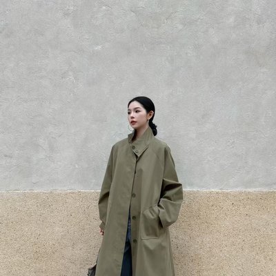About.ins韩国秋季立领宽松腰带款插肩袖立领气质长款风衣外套