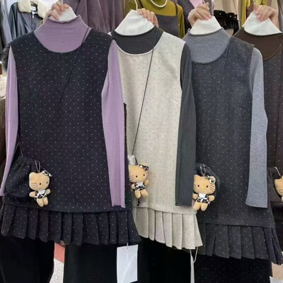 小个子毛呢背心连衣裙秋冬减龄穿搭超好看马甲裙+打底衫两件套