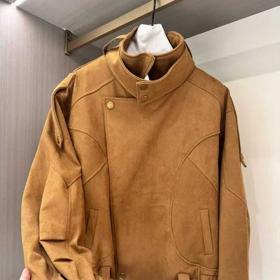 十三行2025秋冬韩系阔版帅气宽松慵懒显瘦立领麂皮绒拉链外套