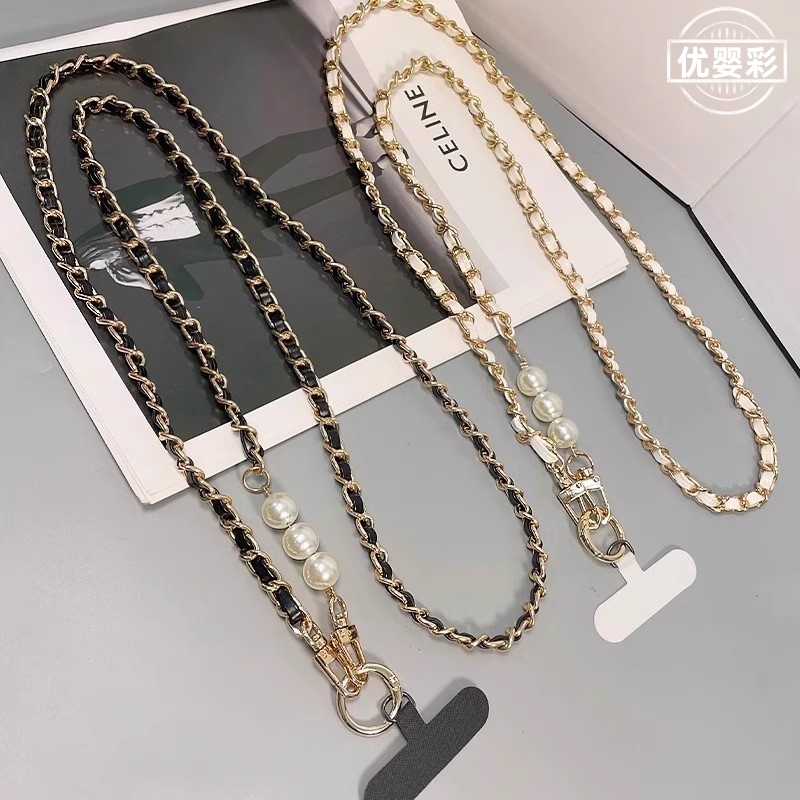 优婴彩新款高品质斜挎珍珠皮卡链手机挂绳女款ins小香风长款挂脖背绳背带手机壳外出防摔必备神器