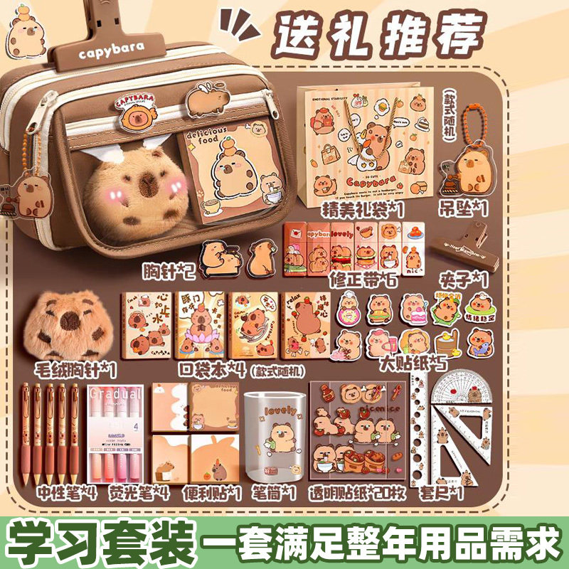 笔袋高颜值ins风卡皮巴拉大容量女生可爱铅笔盒2025新款文具盒初中生痛包多功能多层收纳袋小学生透明铅笔袋