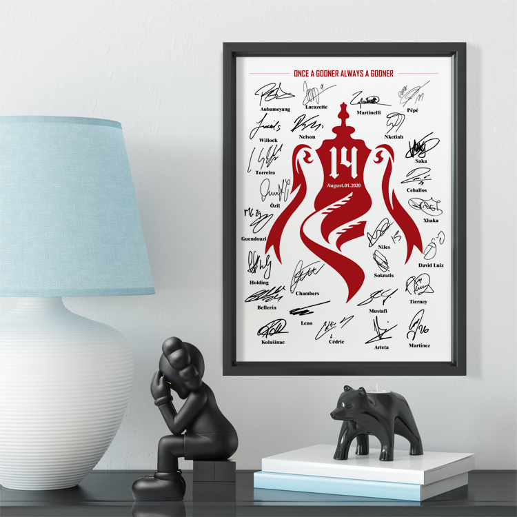 2020年阿森纳足总杯冠军全队签名款相框奥巴梅扬照片墙桌摆件壁画