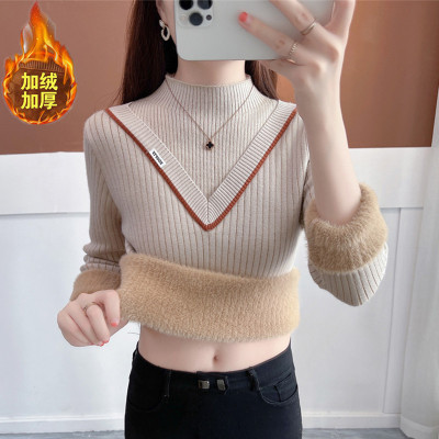 秋冬季假两件套头一体绒毛衣女