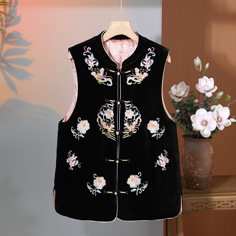 新中式国风马甲盘扣刺绣加棉马夹丝绒春装新款高端叠穿复古坎肩女,女装/女士精品,大码内搭,淘宝优惠券,粉丝福利购,淘宝优惠卷