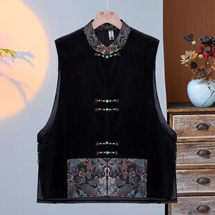 妈妈新中式国风马甲女款秋冬夹棉保暖无袖背心女丝绒唐装棉服马夹