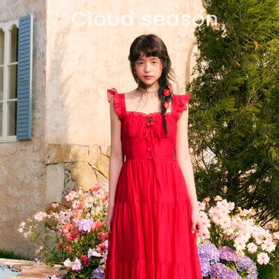 洋裙少女连衣裙红色蛋糕裙