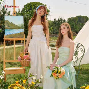 气质仙女裙收腰显瘦温柔气质长裙 CLOUDSEASON怦然心动抹胸裙法式