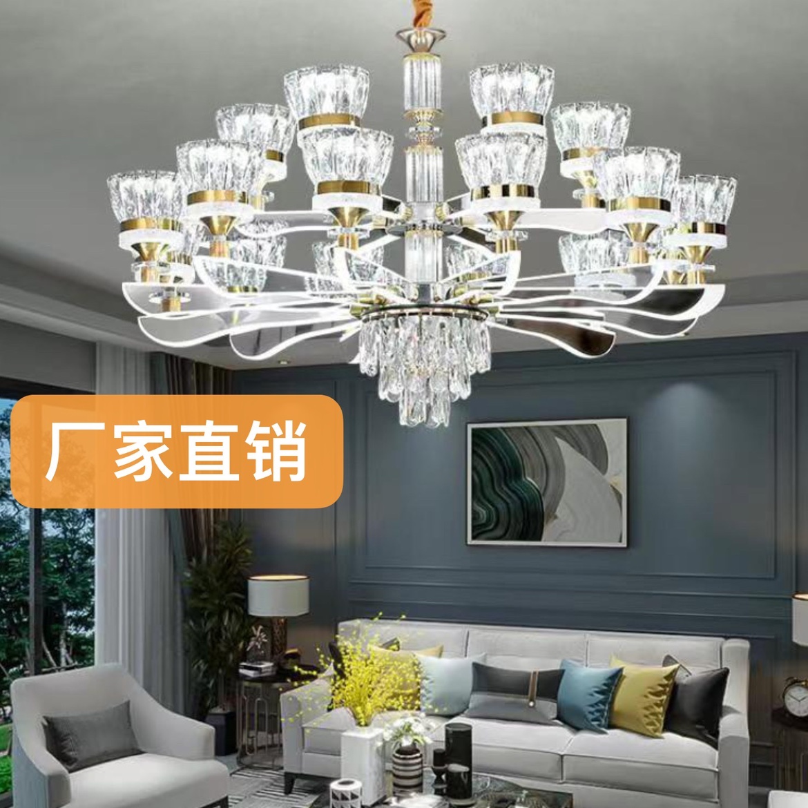 2023新款现代轻奢欧式灯客厅别墅水晶吊灯酒店大厅吊灯灯光大气