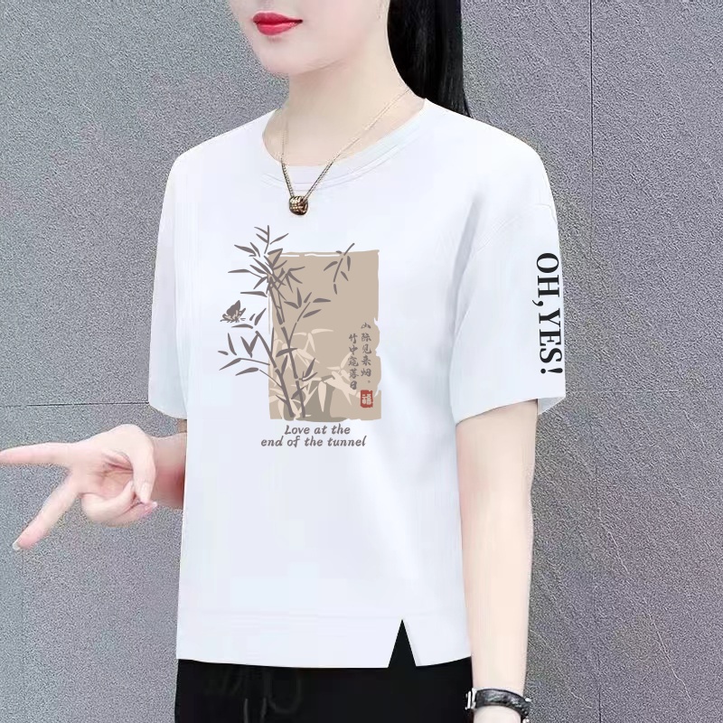清仓新中式妈妈装中年短袖t恤女宽松大码女装半袖体桖上衣打底衫