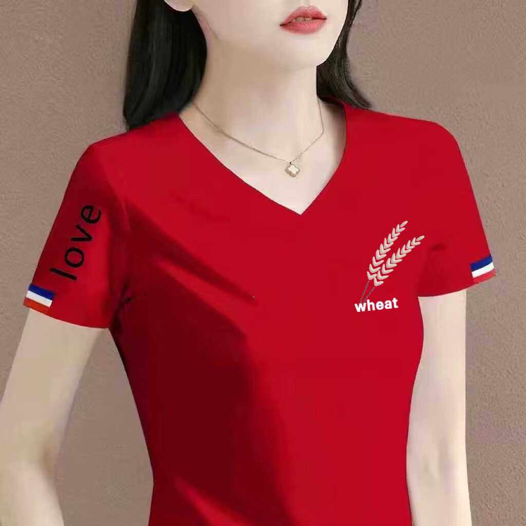 清仓捡漏外贸尾单短袖t恤女夏季宽松大码v领半袖体桖上衣ins潮图片
