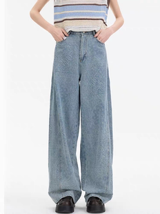 Mardi美式复古高腰显瘦做旧牛仔裤女25春夏新款宽松休闲直筒裤子