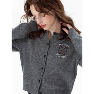 Mardi小众设计狐狸logo刺绣羊毛衫24秋季新款针织开衫休闲外套女