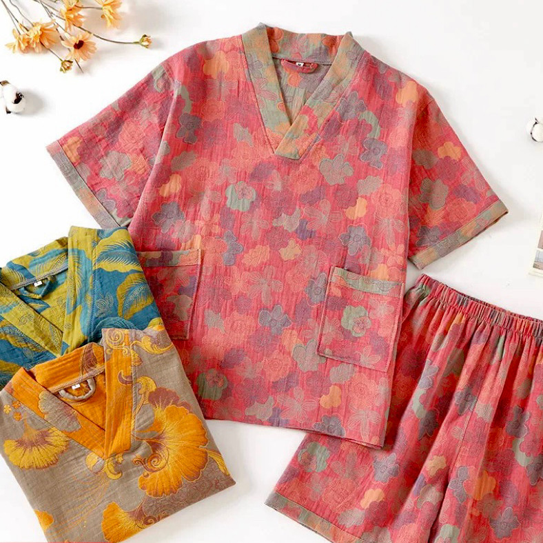 纯棉双层纱提花汗蒸服按摩桑拿服情侣浴服酒店浴衣理疗服