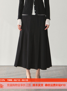DOSORDONTS2025秋冬新款非对称斜拼裁剪精纺羊毛斜百褶长裙半身裙