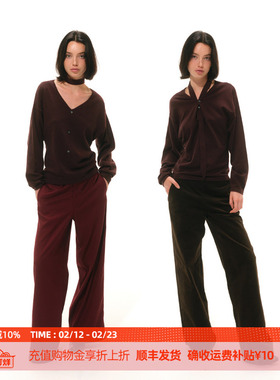 DOSORDONTS 2025秋冬新品复古红棕色可拆卸领带造型蝙蝠袖针织衫