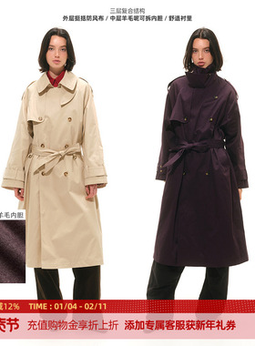 DOSORDONTS 2in1廓形棉感双排扣可拆卸羊毛呢内胆重工腰带长风衣