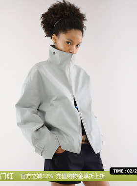 DOSORDONTS 2025年秋冬新品蓝灰色短款腰围可调节立领夹克外套女