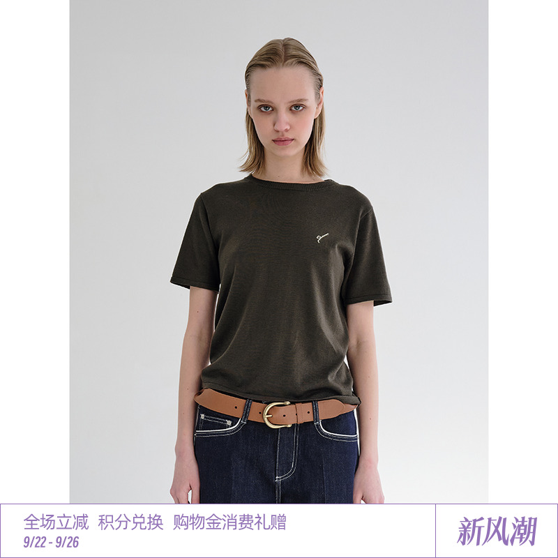 橄榄绿桑蚕丝天丝薄款羊毛短袖