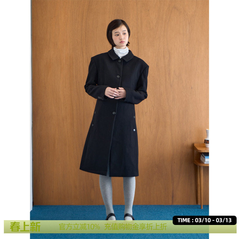 DOSORDONTS黑色收腰阔摆多口袋大衣2025年秋冬新款中长款西装外套