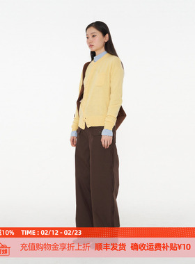 DOSORDONTS 高腰侧缝折边打枣时装裤复古棕色阔腿休闲裤2025秋冬