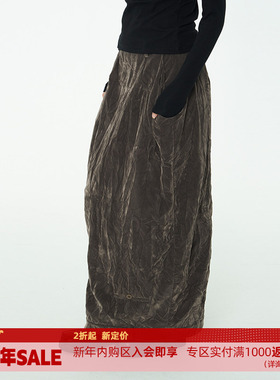 DOSORDONTS 灰棕色上下腰头侧口袋半裙百搭显瘦半身裙2025秋冬女