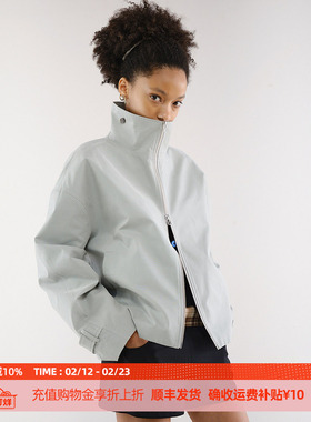 DOSORDONTS 2025年秋冬新品蓝灰色短款腰围可调节立领夹克外套女