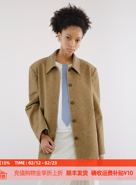 DOSORDONTS 2025年秋冬新款卡其色麂皮正肩外套微宽肩西装版型女