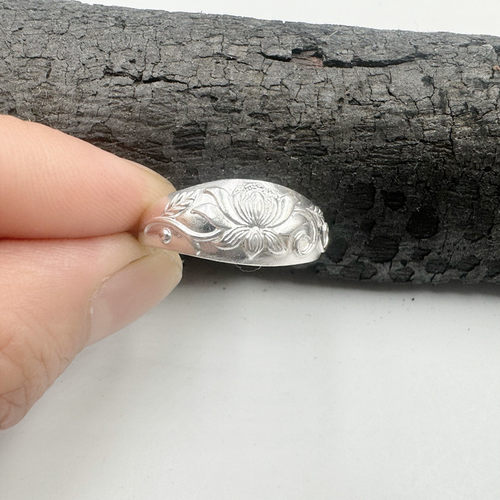 999纯银莲花戒指女复古开口指环   正品荷花戒指女式戒圈