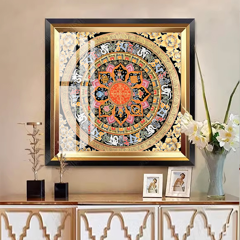 六字真言线稿手绘描金唐卡坛城