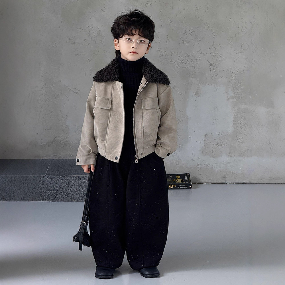 男童加绒皮衣冬季新款儿童韩版痞帅毛领夹克复古休闲加厚保暖外套