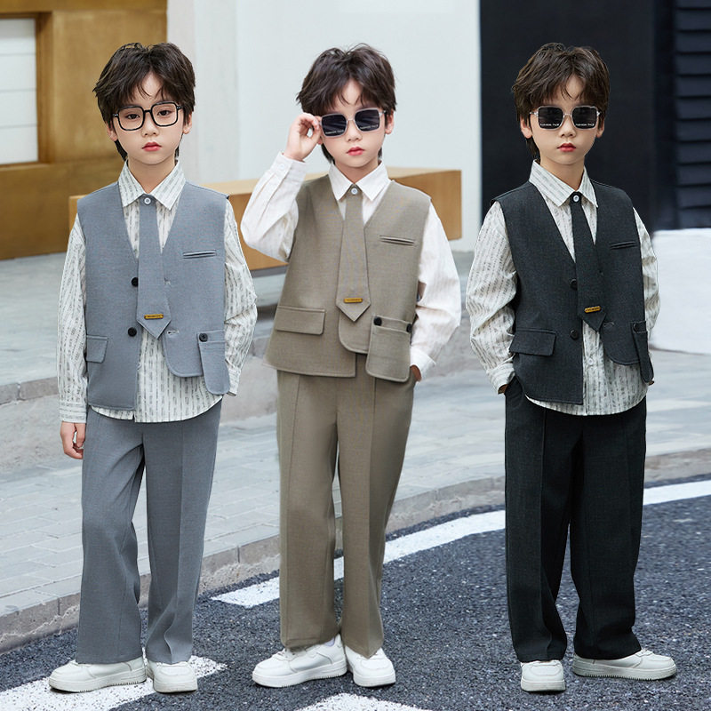 男童西装马甲套装春季新款儿童韩版帅气花童礼服洋气主持人演出服