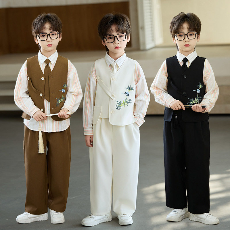 男童花童礼服春季新款儿童中式西装马甲套装痞帅休闲主持人演出服