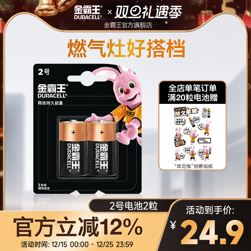 金霸王2号电池二号碱性干电池费雪玩具花洒摇椅挂钟扫地机器人C型L