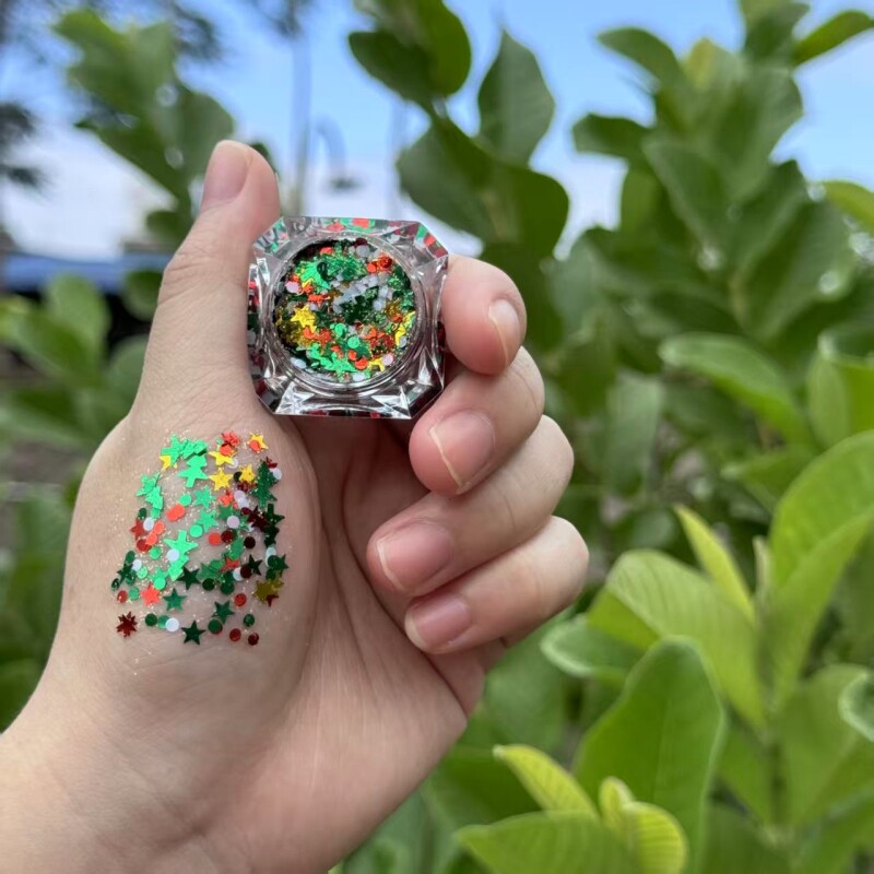 圣诞眼影啫喱亮片闪粉星星雪花脸部贴纸化妆容面贴花脸上饰品百搭