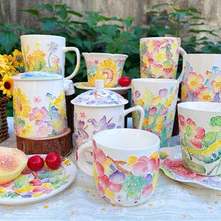 景德镇高温立体釉烧下彩手工绘咖啡下午茶马克可乐万花陶瓷杯套装