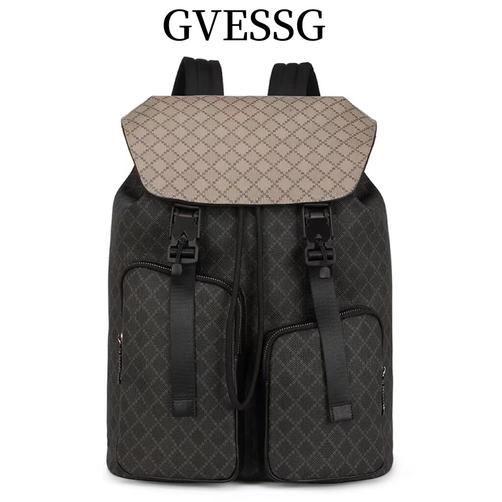 GVESSG春季新款复古潮流印花男女街头双肩真皮青年中性背包
