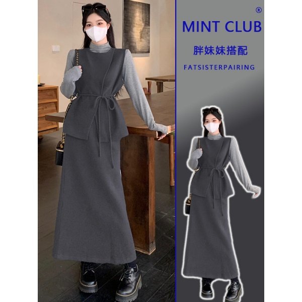 大码胖MM韩系穿搭时尚小香风马甲女装春季新款连衣裙显瘦两件套装,女装/女士精品,时尚套装,淘宝优惠券,粉丝福利购,淘宝优惠卷