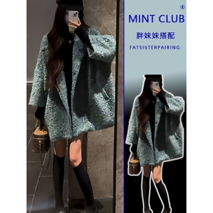 大码胖妹妹法式气质百搭双面呢外套春秋新款高级感宽松毛呢大衣女